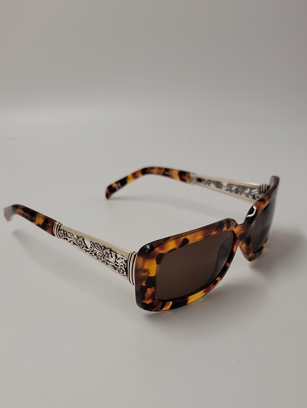 Brighton Tortoiseshell Sunglasses With Ornate Silver Plate Filigree on the Sides